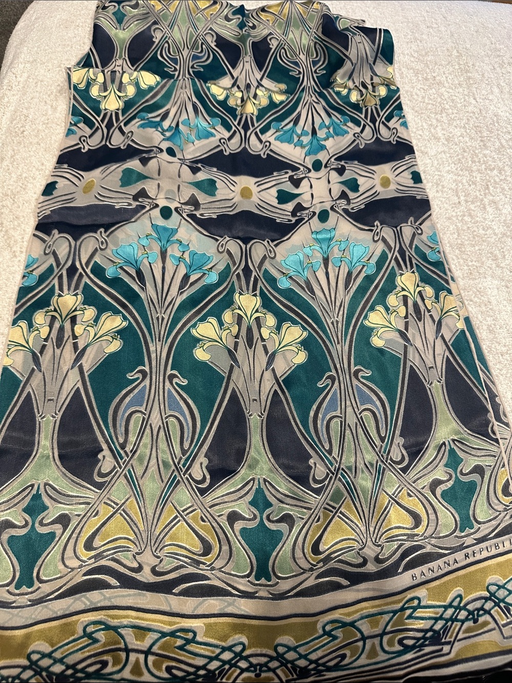 Banana Republic Silk Scarf in Teal, Yellow, Black